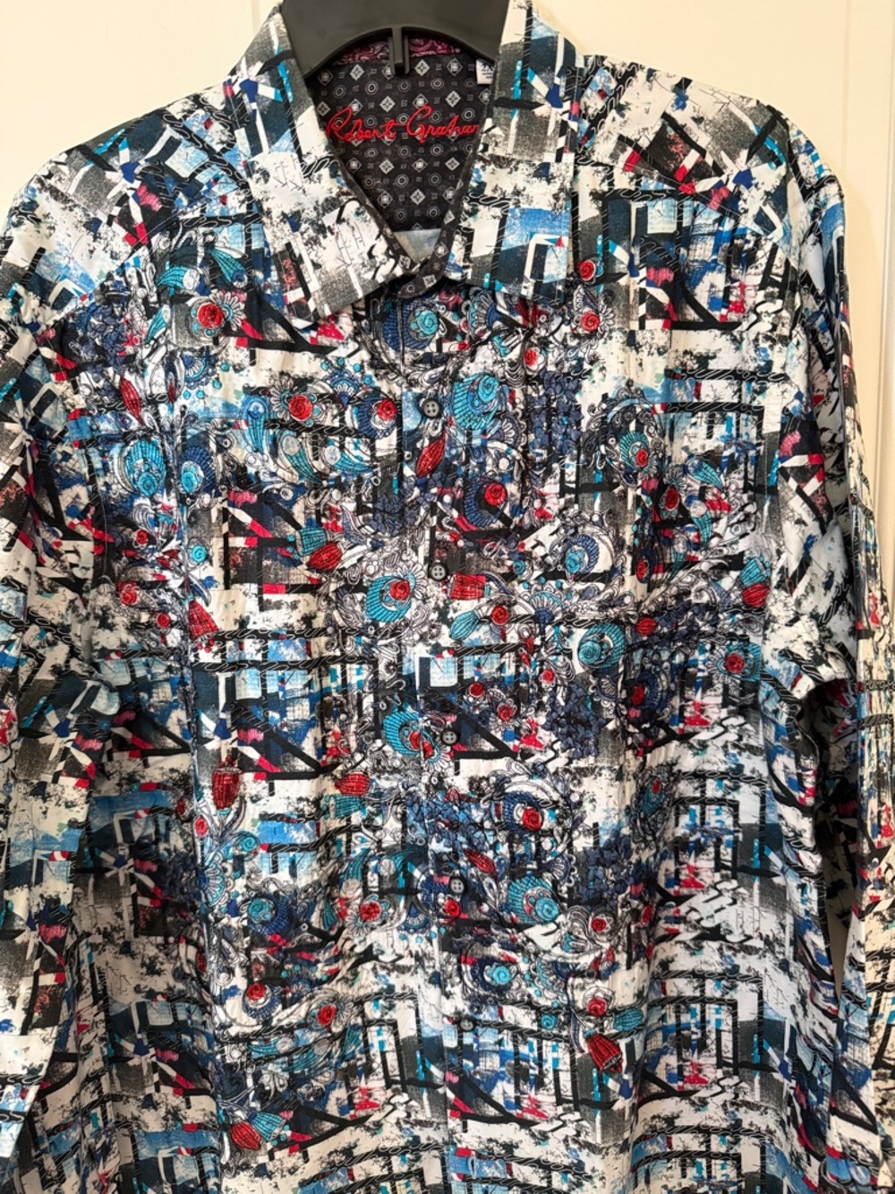 Robert Graham Larson 2XL Embroidered Peacock Feather Floral Button-Down Shirt